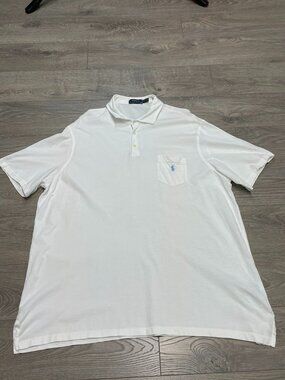 Polo Ralph Lauren White Pocket Polo Shirt Size XXL Blue Pony Logo Short‎ Sleeve